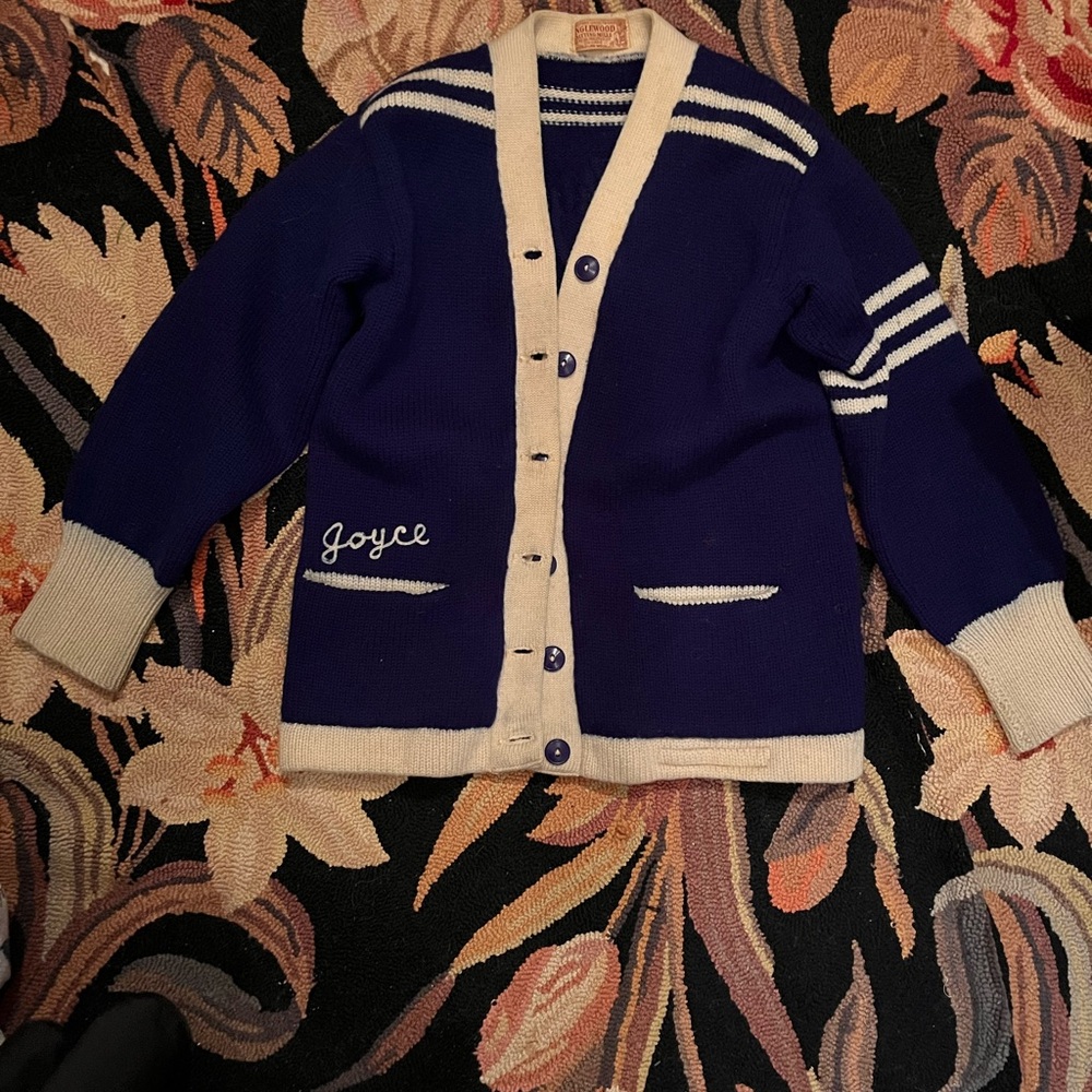 Women’s varsity style Blue and Cream Cardigan